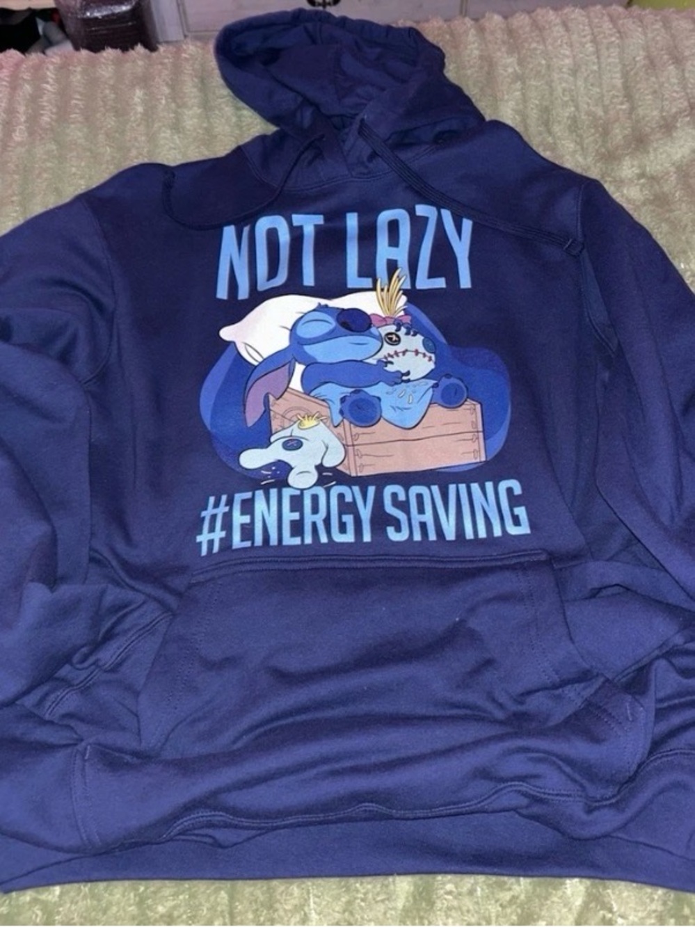 Blue 'Not Lazy #Energy Saving' Graphic Hoodie